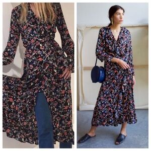 Just Female Black Floral Haze Wrap Maxi Dress Size Medium 41201